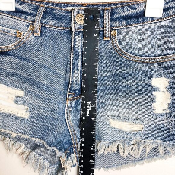 Bullhead High Rise Cut Off Shorts Distressed Raw Hem Festival Short - Picture 9 of 14